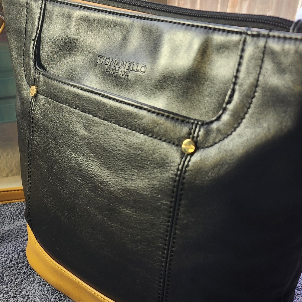 Black Tan Color Block Tignanello Smooth Leather 2-way bag NWOT